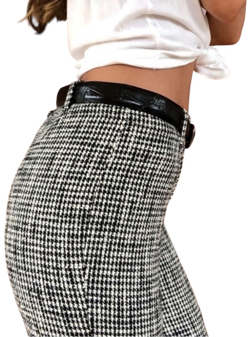 Free People Houndstooth Fringe Hem Pants Size 12 NWT Black White Preppy - Picture 9 of 10